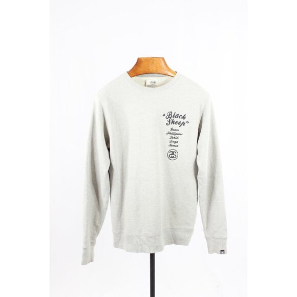 STUSSY Heather Grey Cotton Terry "Black Sheep" Relaxed Sweatshirt, Size M - Picture 1 of 15